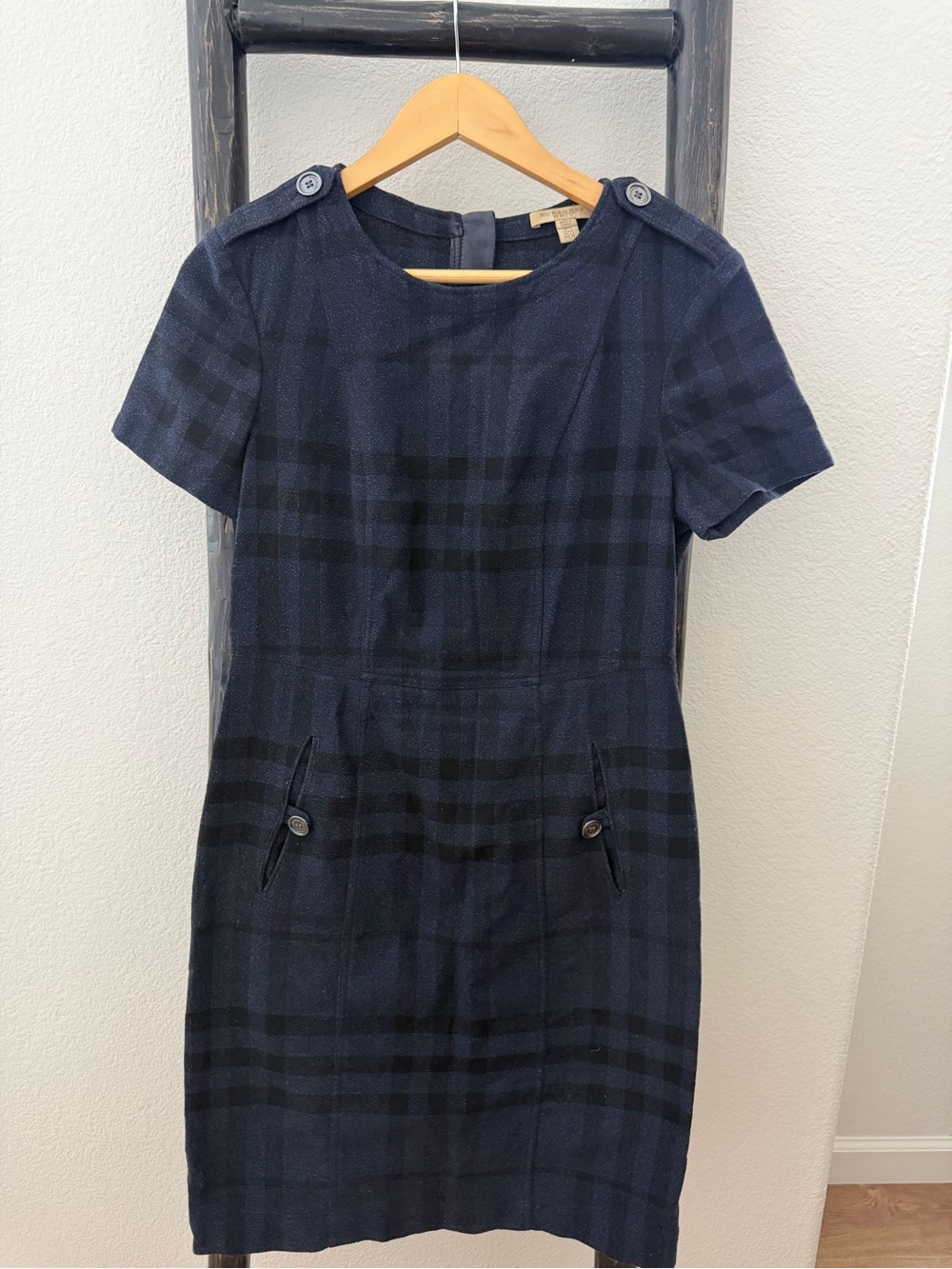 Burberry Brit Navy Plaid Short-Sleeve Sheath Dress